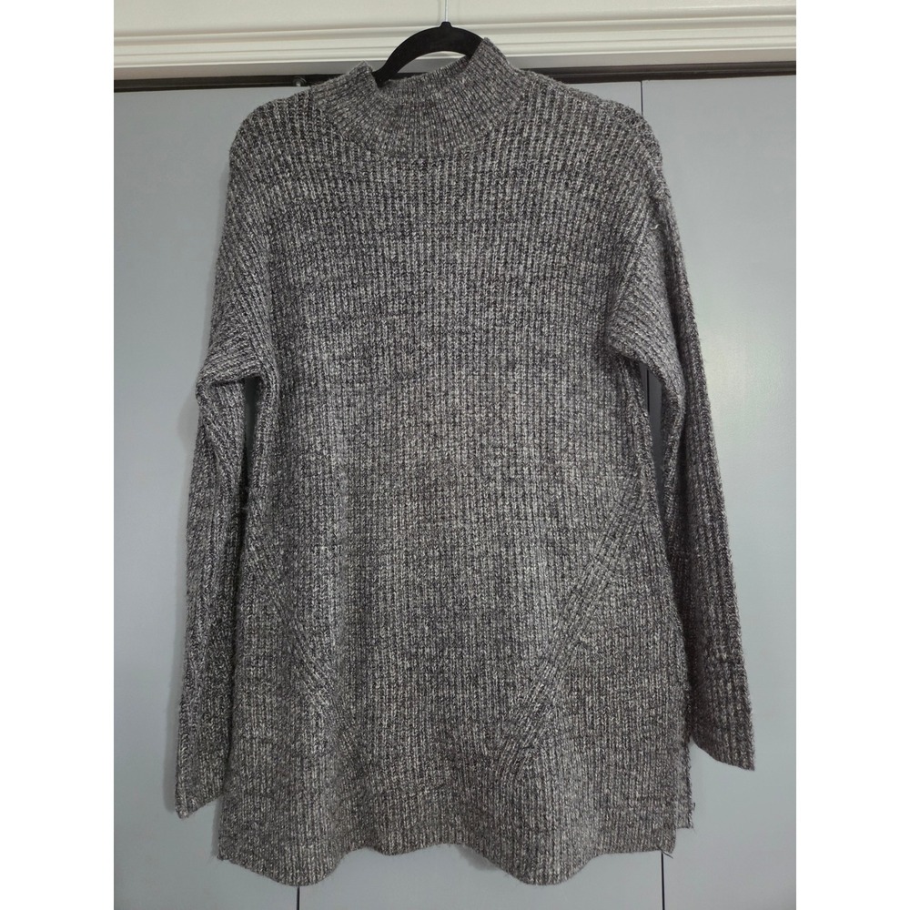 Excellent Old Navy Mock Neck Tunic Sweater Small Gray Marl Ribbed Knit Side Slit